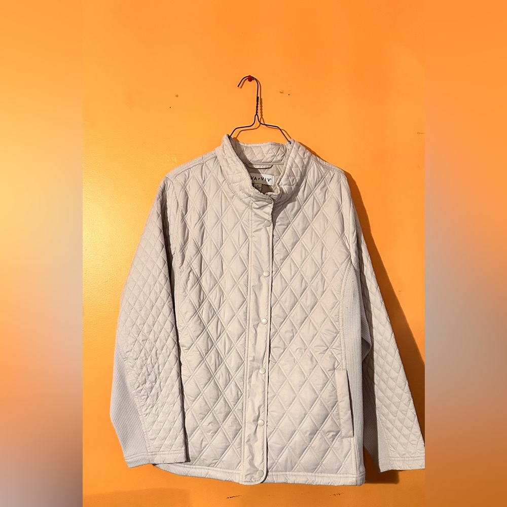 Ava & Viv Quilted Bomber Jacket Womens 4X Beige Snap Front Long Sleeve Pocket